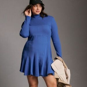 Anthropology Blue Long Sleeve Mock Neck “Mini Swing” size XXS but fits XS/S